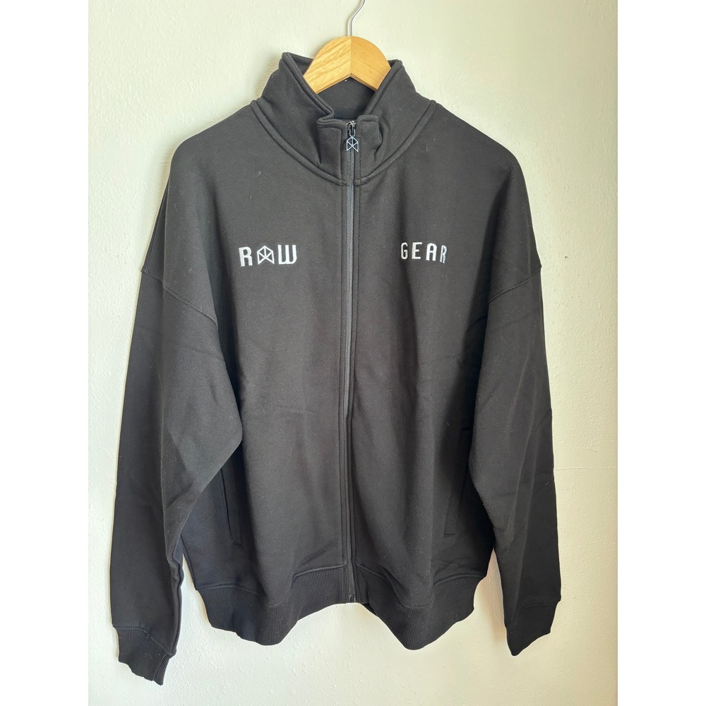 RawGear Mens Full Zip Track Jacket Black Logo Heavyweight Streetwear Large NWT